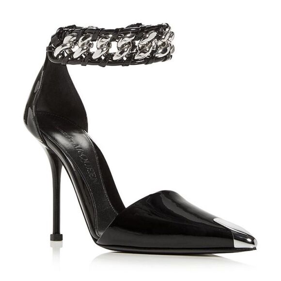 NEW Alexander McQueen 105mm Chain-Trim Patent Leather Pumps Size 39 - Picture 14 of 14